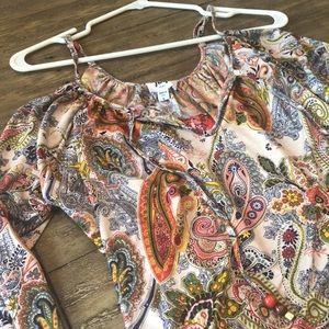 Cold shoulder paisley top